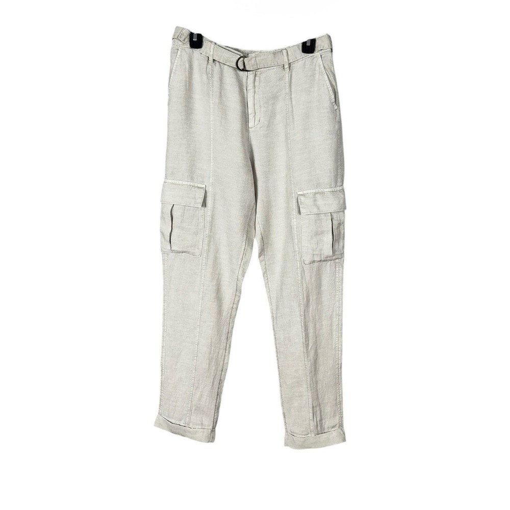 Nicole Miller Womens Linen Cargo Pants Medium Granola Fisherman Coastal Indie